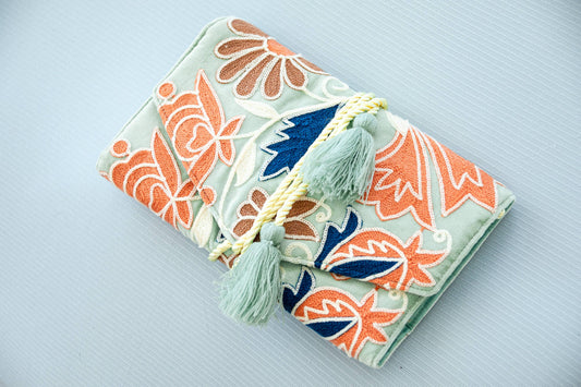 Embroidered Velvet Jewelry Organizer Mint