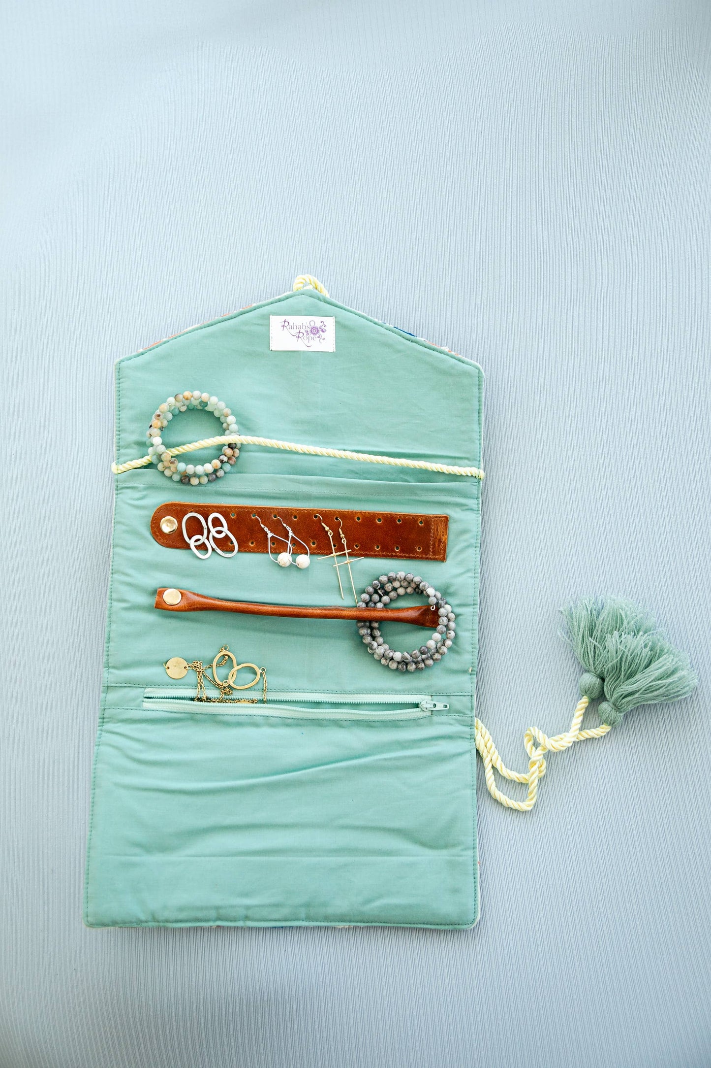 Embroidered Velvet Jewelry Organizer Mint