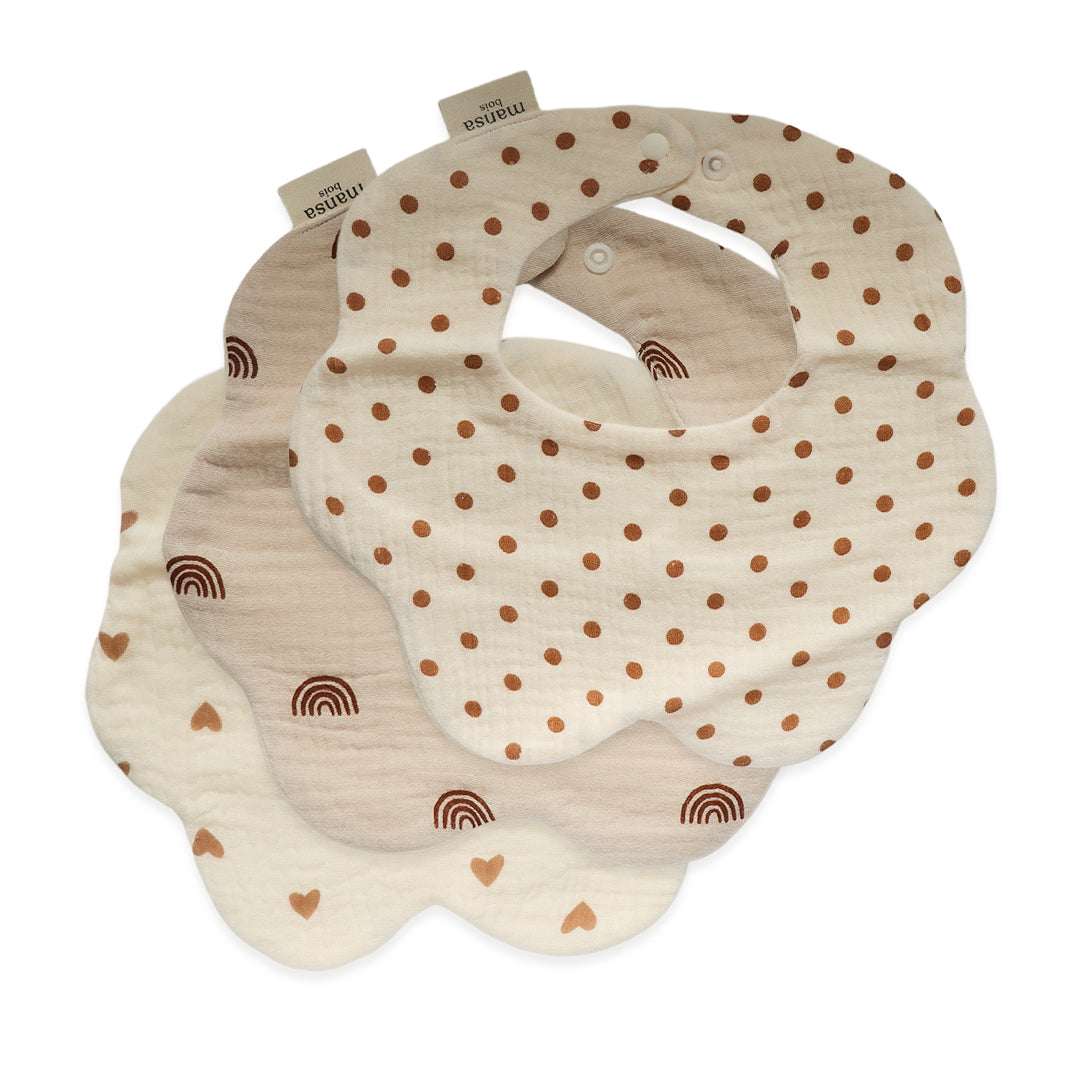Pack of 3 Organic Cotton Baby Bibs – Rainbow, Hearts & Dots