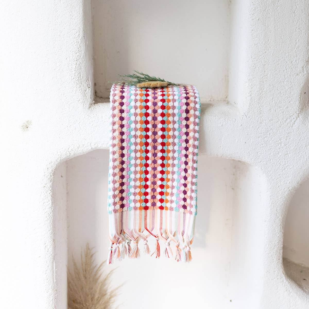 Pompom Bubble Handloomed Turkish Hand Towels: Dusky Rainbow