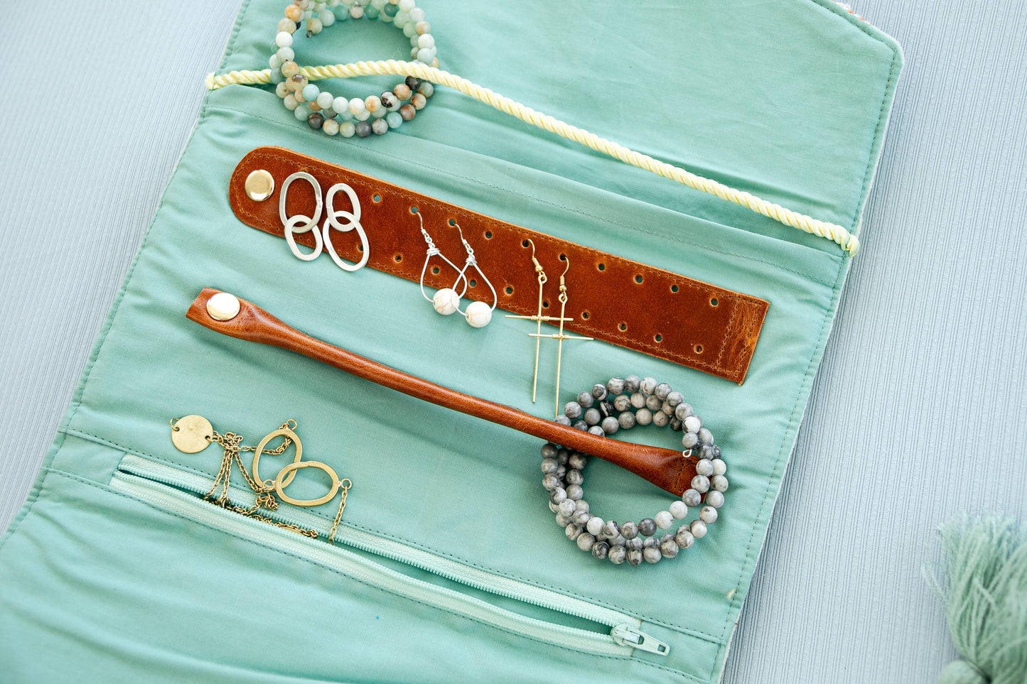 Embroidered Velvet Jewelry Organizer Mint