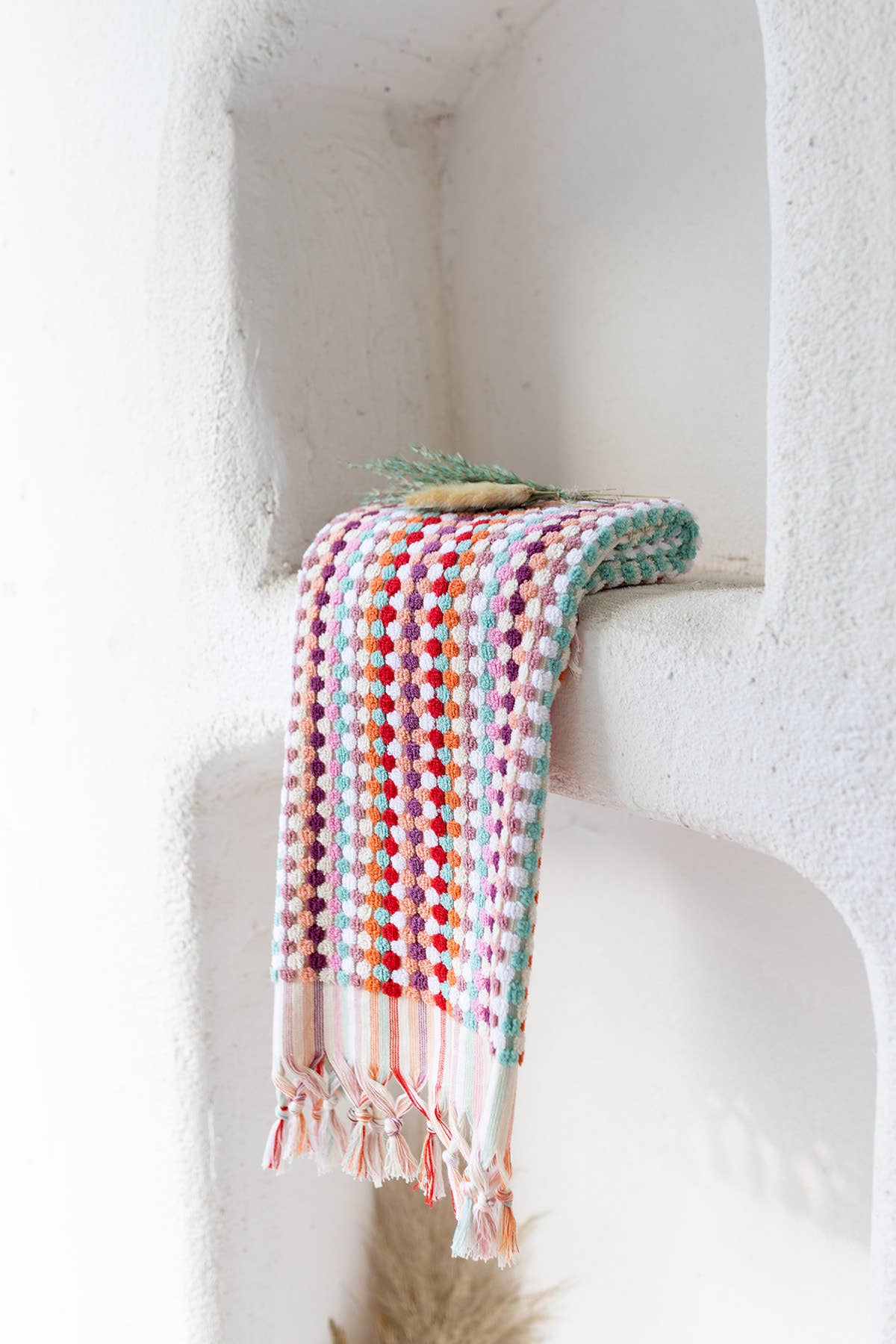 Pompom Bubble Handloomed Turkish Hand Towels: Dusky Rainbow