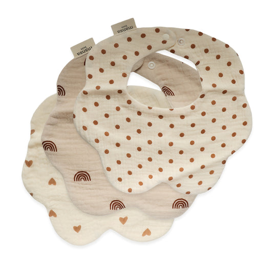 Pack of 3 Organic Cotton Baby Bibs – Rainbow, Hearts & Dots