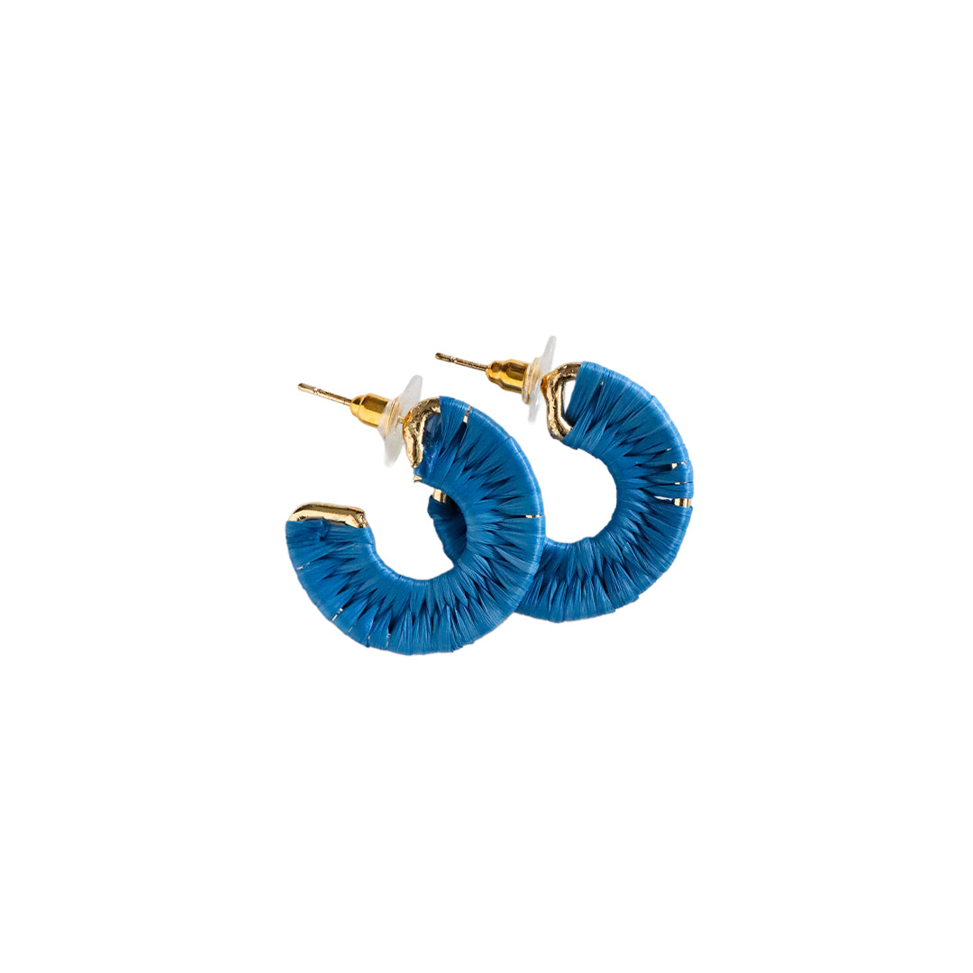 Blue Raffia Wrap Hoops