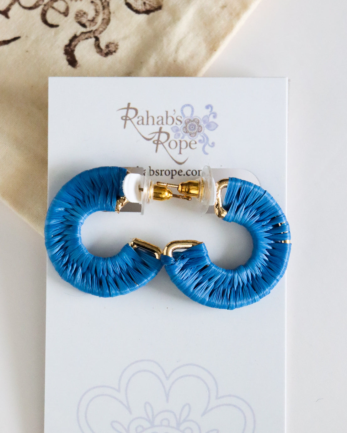 Blue Raffia Wrap Hoops