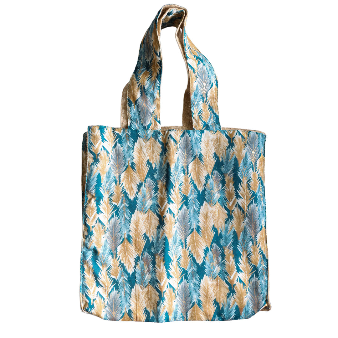 Everyday Tote- Aqua Pompas Feather