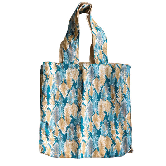 Everyday Tote- Aqua Pompas Feather