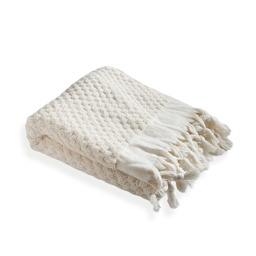 Pompom Bubble Handloomed Turkish Hand Towels: Cream