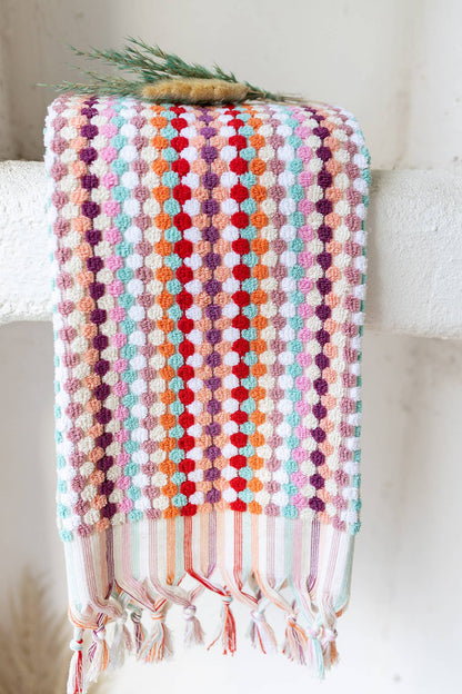 Pompom Bubble Handloomed Turkish Hand Towels: Dusky Rainbow