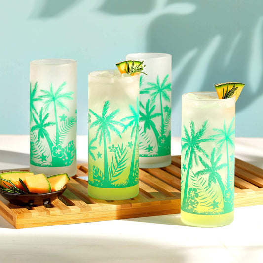Vintage Palm Trees Cooler Glasses | Set of 4